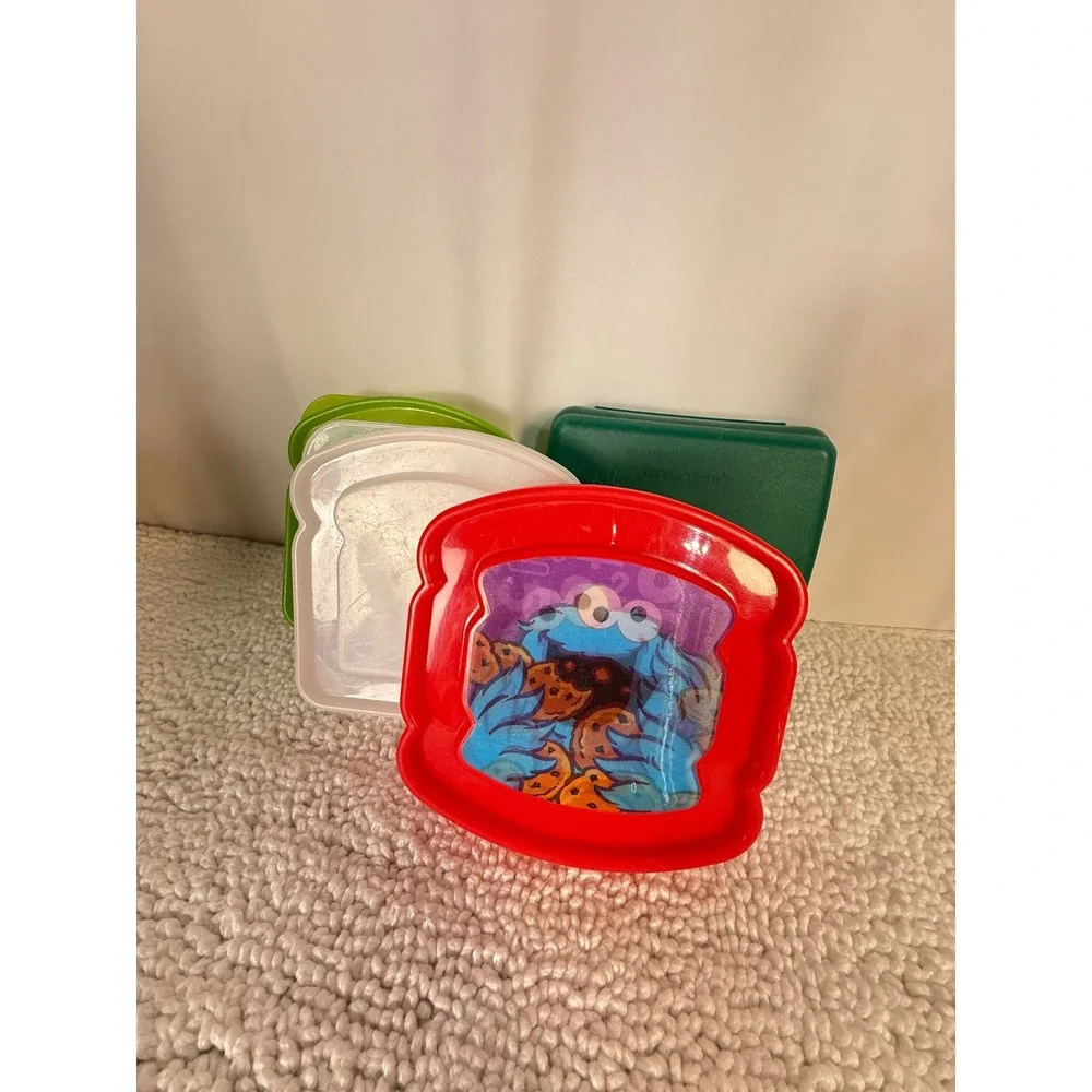 Tupperware & Sesame Street Sandwich Container Bundle Cookie‎ Monster 4pc Set